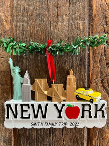 NYC SKYLINE ORNAMENT with liberty, taxi and empire building  for Personalization