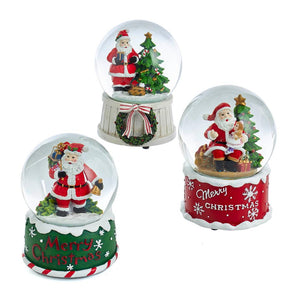 Kurt Adler 100MM Santa Musical Snow Globes, 3 Assorted, J3265