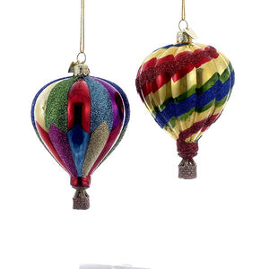 Kurt Adler Noble Gems Hot Air Balloon Glass Ornaments, 2 Assorted, NB0344