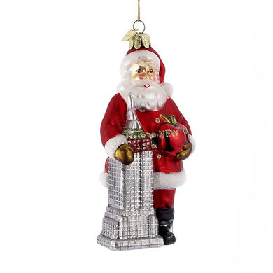 Kurt Adler Noble Gems Santa With Empire State Building Glass Ornament, NB0661