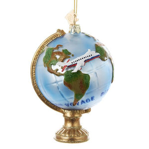 Kurt Adler Noble Gems Globe With Airplane Glass Ornament, NB1069