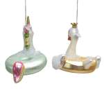Kurt Adler Noble Gems Swan And Unicorn Pool Float Glass Ornament, 2 Assorted, NB1465