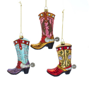 Kurt Adler 4.5-5" Noble Gems Cowboy Boots Ornament 3 Assorted, NB1479
