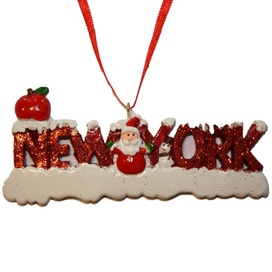 New York Word Santa Ornament for Personalization, CC009