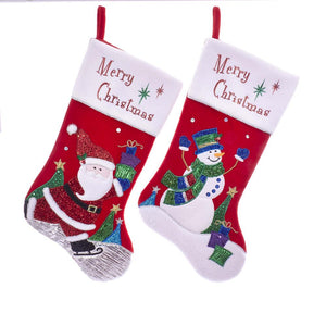Kurt Adler Velvet Santa and Snowman Applique Stockings, 2 Assorted, SG0207