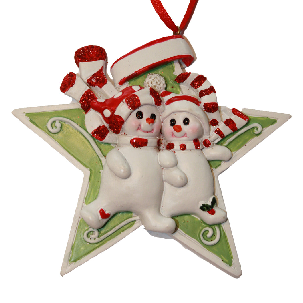 Snowman Star Family of 2 Couple Ornament for Personalization, CC001