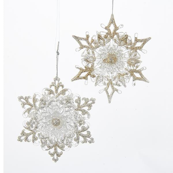 Kurt Adler Silver Glitter Snowflake Ornaments,  2 Assorted, T0681