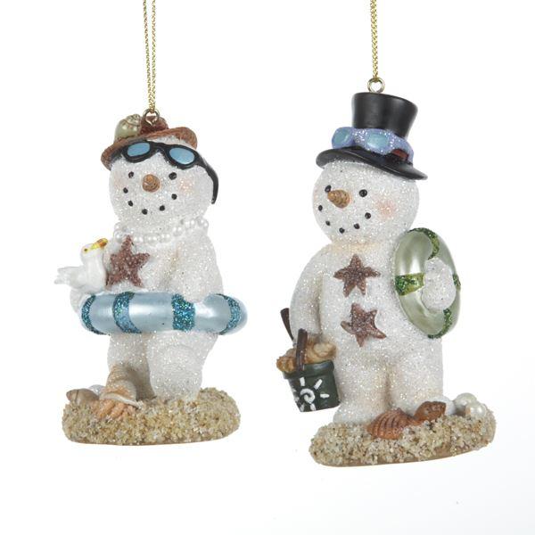 Kurt Adler Beach Snowman Ornaments, 2 Assorted, T1038