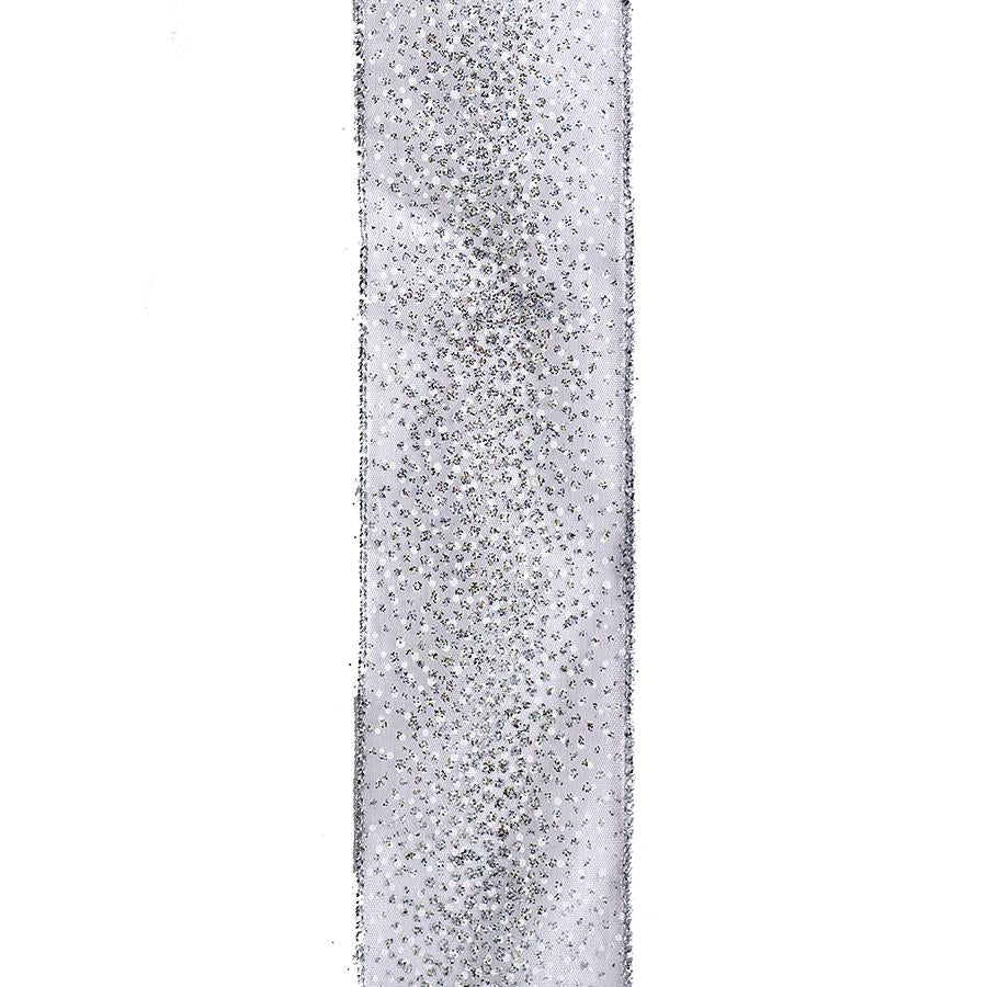 Kurt Adler Kurt Adler 10-Yard Woven Sheer Silver Ribbon with Glitter , T2219