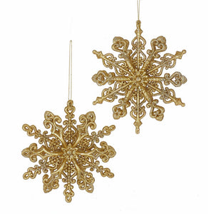 Kurt Adler Gold Glitter Snowflake Ornaments, 2 Assorted, T2348
