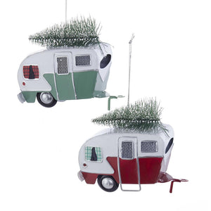 Kurt Adler Tin Camping Car With Christmas Tree Ornaments, 2 Assorted, T2456