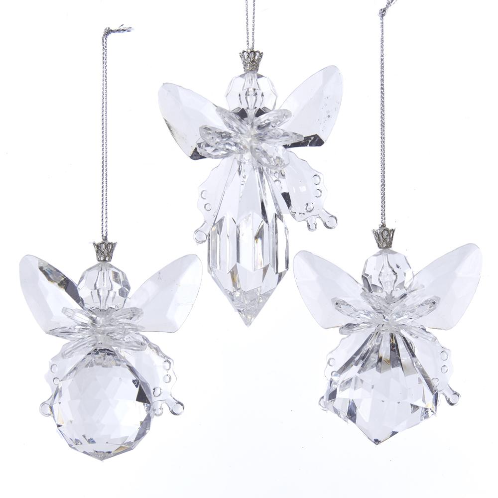 Kurt Adler Clear Angel Ornaments, 3 Assorted, T2541