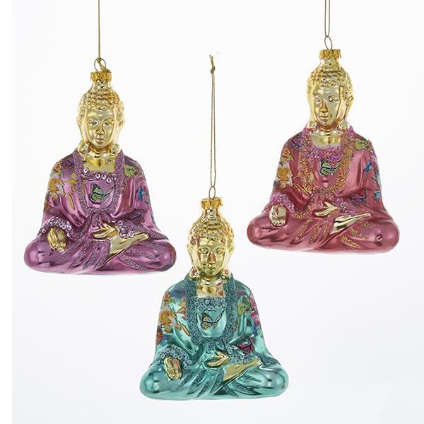 Kurt Adler Buddha Glass Ornaments, 3 Assorted color to choose, TD1479