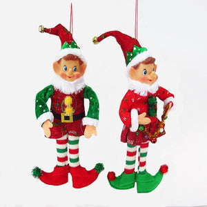 Kurt Adler Stuffed Elf Ornaments, 2 Assorted, TD1485