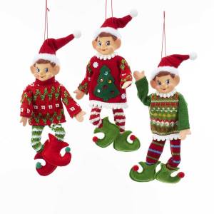 Christmas Elf Ornament, Red, Tree or Green Sweater, TD1621