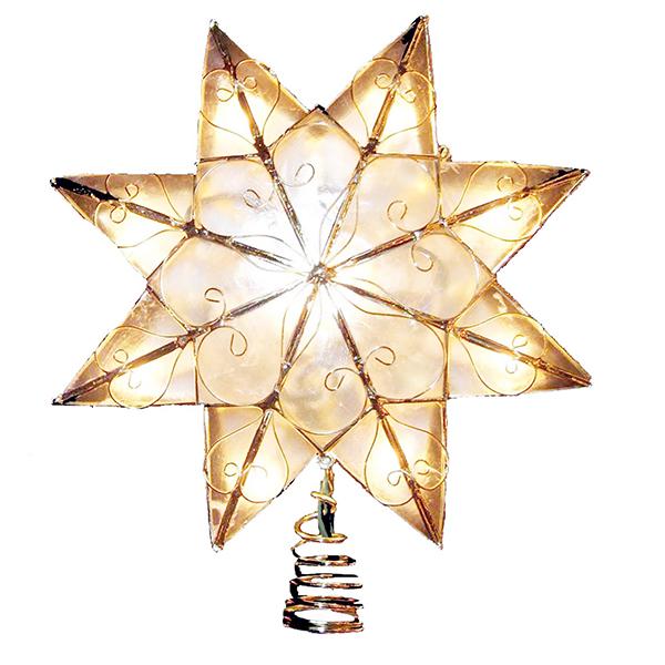 Kurt Adler Capiz Gold Star With Arabesque Decoration Lighted Treetop, UL0271