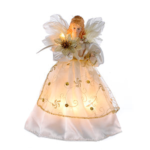 9" Ivory and Gold Lighted Angel Tree Topper, UL2111