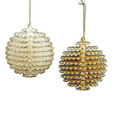 Kurt Adler Silver and Gold Pinecone Ball Ornaments, 2 Assorted, W20255