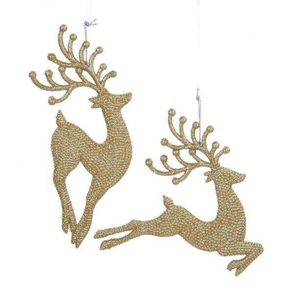 Kurt Adler Champagne Gold Diamond Reindeer Acrylic Ornaments, 2 Assorted, W20259