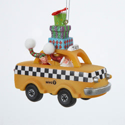 New York City Vintage Taxi Cab with Santa and Elf ornament, W5451