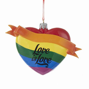 Kurt Adler Pride Rainbow "Love Is Love" Heart Ornament For Personalization, W8308