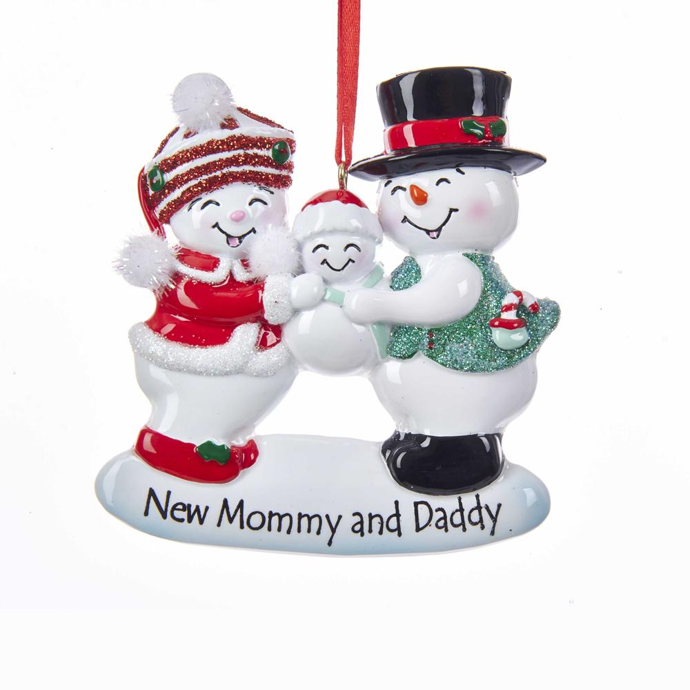 Kurt Adler New Mommy and Daddy Snow Family Ornament For Personalization, W8373