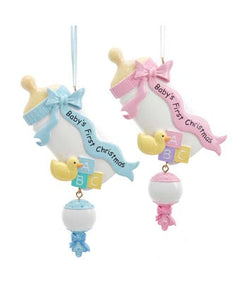 "Baby's 1st Christmas" Bottle With Rattle Ornaments For Personalization