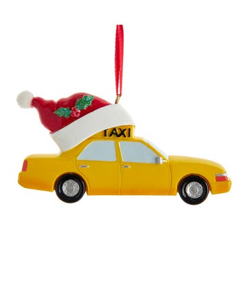 New York Taxi With Santa Hat Ornament For Personalization