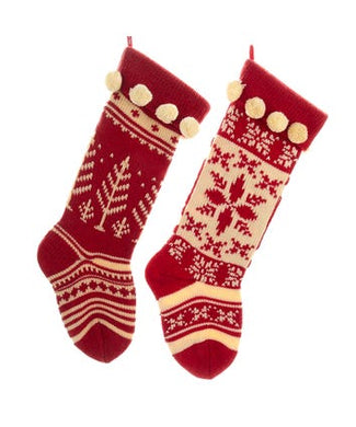 Red and White Knitted Stockings, 2 Assorted, B0667