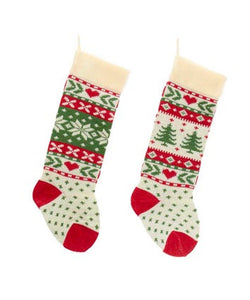 Christmas Tree and Snowflake Knitted Stockings, 2 Assorted