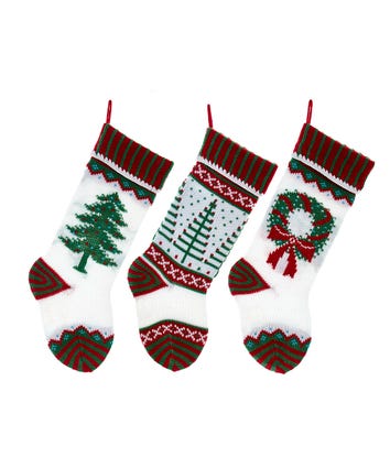 Red, White and Green Knit Stockings