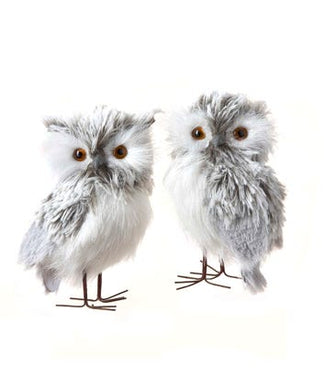 Plush Grey Owl Ornaments, 2-Piece Set, C2225