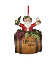 Santa On Wine Barrel Saying "I Believe in Wine" Ornament, D0810