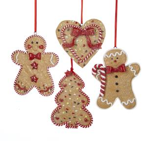 Gingerbread Men, Tree and Heart Ornament - 4 Assorted. D1194