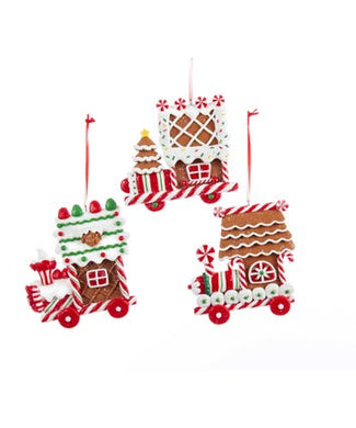 Gingerbread Train Ornaments, 3 Assorted, D1752