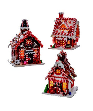 Battery-Operated LED Brown Gingerbread House Ornaments, 3 Assorted