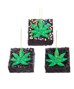 Foam Canabis Marijuana Leaf Brownie With Sprinkles Ornament, 3 Assorted