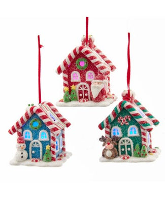 Battery-Operated LED Gingerbread Candy House Ornaments, 3 Assorted
