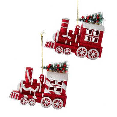 Peppermint Stripe Train Locomotive Ornaments, 2 Assorted