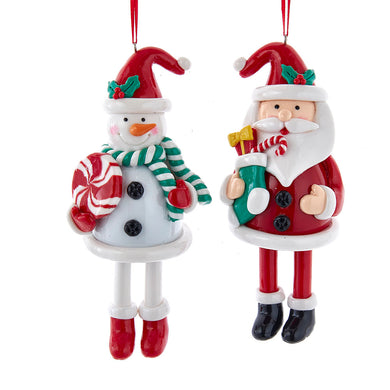 Santa and Snowman With Dangle Legs Ornaments, 2 Assorted