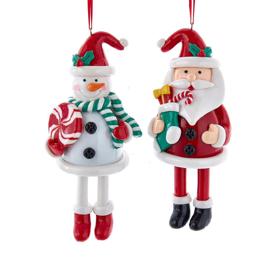 Santa and Snowman With Dangle Legs Ornaments, 2 Assorted