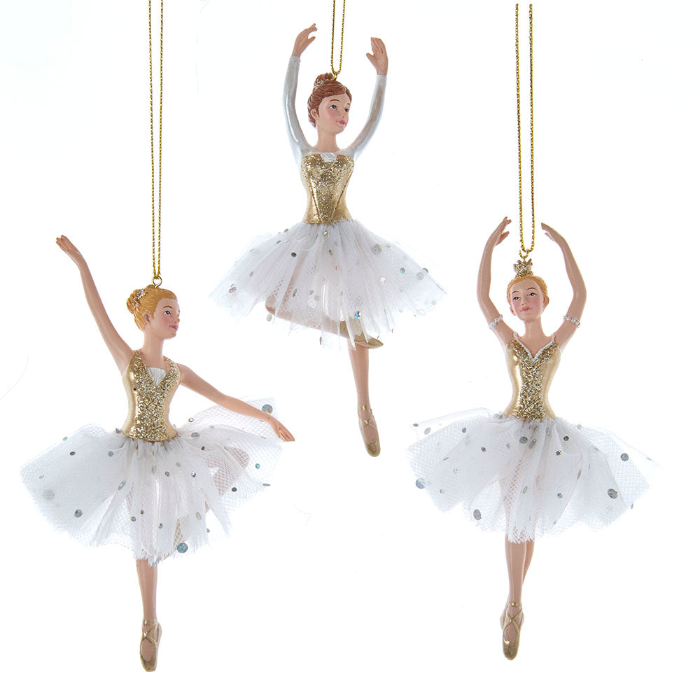 Golden Elegance Ballerina Ornaments, 3 Assorted