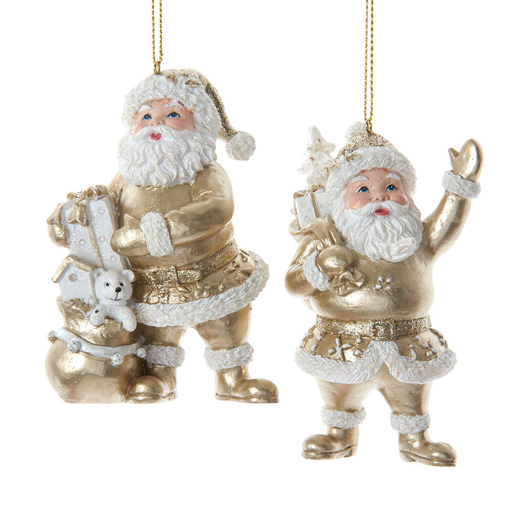 Gold and White Resin Santa Ornament, 2 Assorted