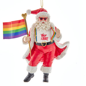 Gay Pride Santa with Rainbow Flag Ornament