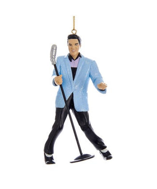 Elvis® Blue Suit Hound Dog Elvis With Microphone Ornament, EP2171