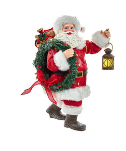 10.5" Fabriché™ Santa With Wreath and Lantern