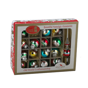 30MM Early Years Miniature Glass Ball Ornaments and Treetop Set, 17-Piece Box Set