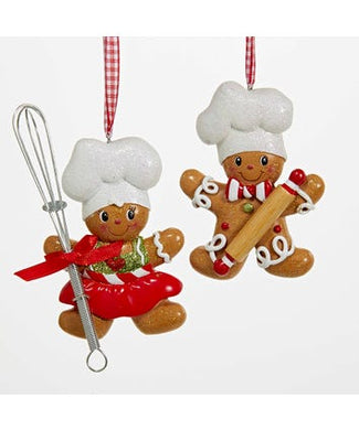 Gingerbread Boy and Girl Chef Ornaments For Personalization, 2 Assorted, H5099
