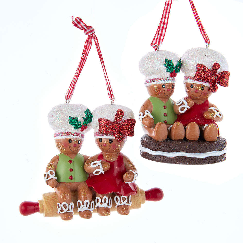 Gingerbread COUPLE Boy and Girl Ornaments, 2 Assorted