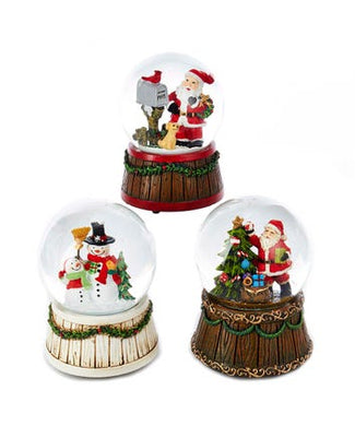 Musical Santa and Snowman Water Globes, 3 Assorted, J3254